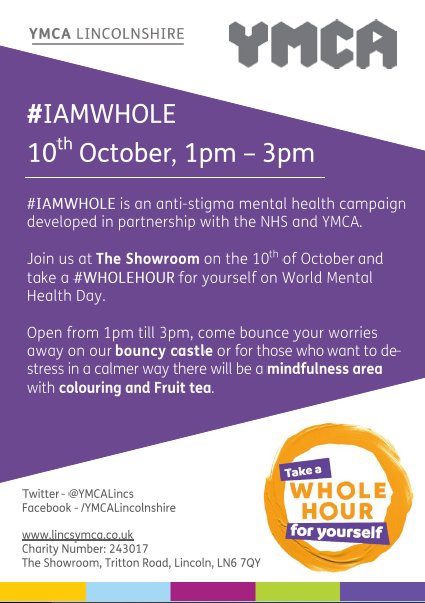 This #WorldMentalHealthDay we want you to take a #WHOLEHOUR to yourself.  

Join us on Weds 10th October and bounce your worries away on our bouncy castle or take time to yourself in our mindfulness area. 

@wholeofficial #IAMWHOLE