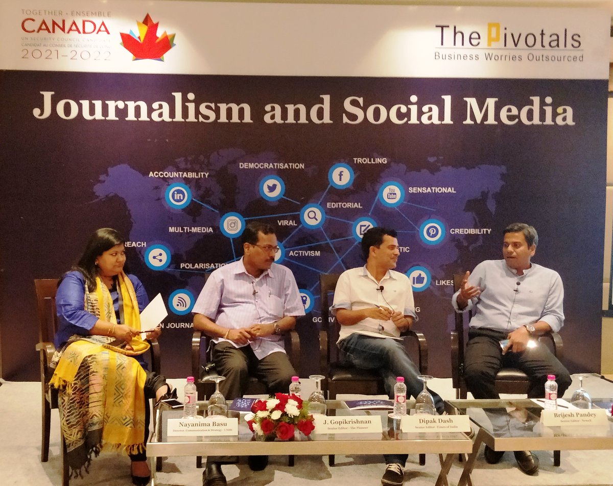 Is #SocialMedia social or personal? Final panel with @brijeshpandey27, @jgopikrishnan70, @Nayanima, @dipakdashTOI 
 #JournalismAndSocialMedia @ThePivotals