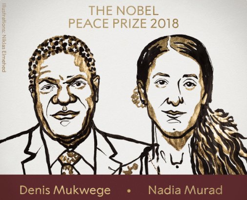 Salutiamo molto positivamente i nuovi #PremiNobel per la #Pace 2018 a @DenisMukwege  e @NadiaMuradPeace