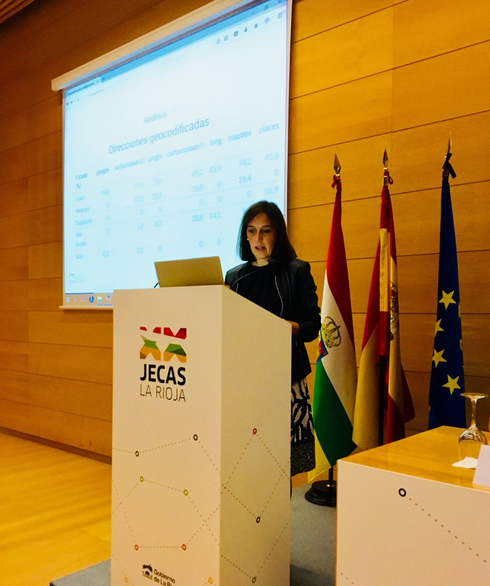 riojastat's tweet photo. Raquel Bedia Expósito y @predicador37 de @icane_es destacan que callejeros regionales unificados y proveedores externos como @GoogleES o #cartociudad, son la base de la geolocalización de información #esdística
#JECASRioja #JECAS2018
https://t.co/AoXcs1X6Pd https://t.co/OTzKzFPYaw
