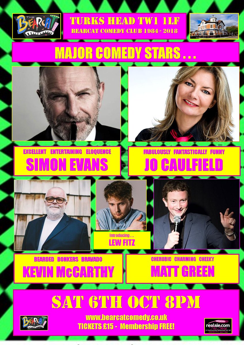 TWO great shows for you this weekend...

TONIGHT Fri 5th Oct <a href="/Viaductpub/">Viaduct Hanwell</a> Hanwell W7 3TD - £10 bearcatviaduct.co.uk

TOMORROW Sat 6th Oct <a href="/TurksHeadTW1/">The Turk’s Head</a> TW1 1LF £15 bearcatcomedy.co.uk

It would be Wonderful to see you at either show...