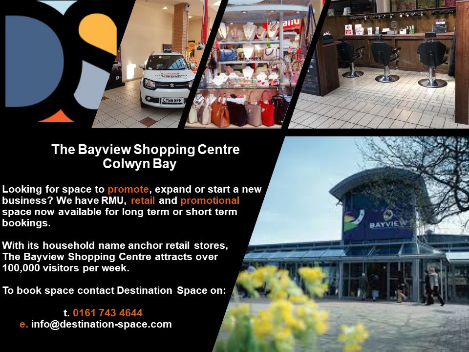 DestSpace's tweet image. Looking for retail space within a busy shopping centre, or want to promote your business to a captive audience?

We have mall space available to rent on short or long term basis at The Bayview Shopping Centre - Colwyn Bay.