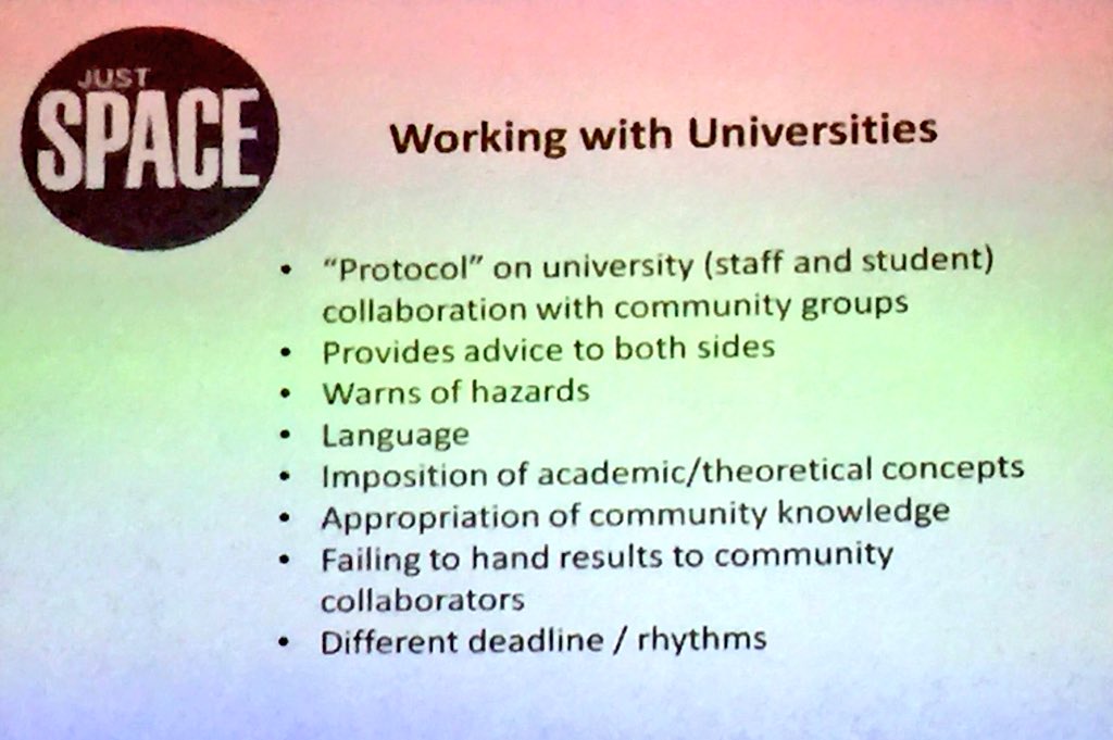‘Unless there’s a space opened for our participation within the system, then actually, the things aren’t going to fundamentally change’ community activist Richard Lee <a href="/justspace7/">Just Space</a> at #UrbeduliveSymposium on collaborations between academia and civil society