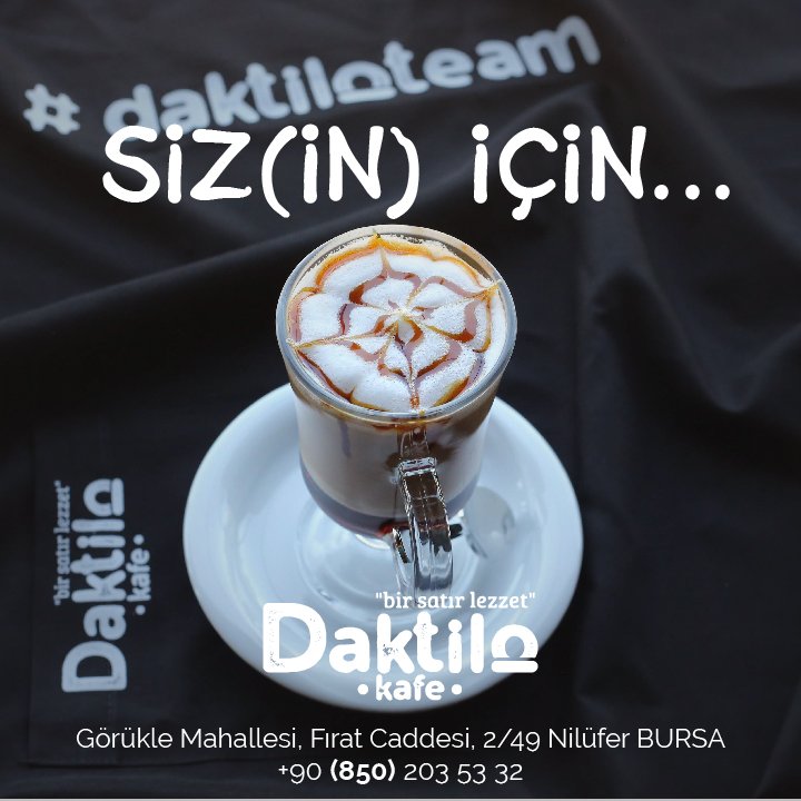 CafeDaktilo's tweet photo. Daktilo Kafe

İletişim:
0 (850) 203 53 32

Adres:
Görükle Mahallesi, Fırat Caddesi, 2/49
Nilüfer, BURSA

#daktilo #daktilocafe #daktilokafe #goruklecafe #goruklecay #pastakahvebursa #bursa #bursacafe #universitekafe https://t.co/7OSaToqXTh