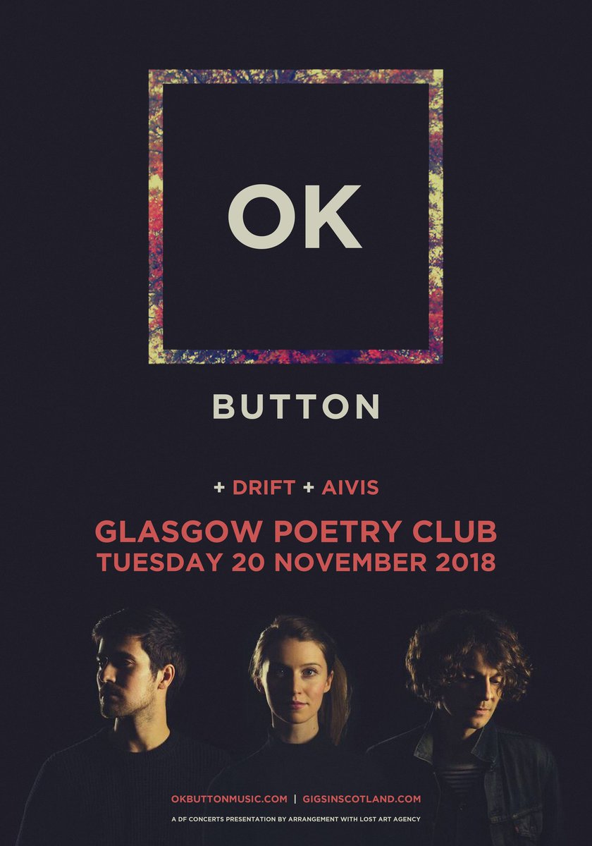 GLASGOW 💛

Grab tickets to our show supporting @okbuttonmusic with @drift_000.

Tue 20/Nov | @PoetryGlasgow

aiv.is/tickets/gla-no…

#glasgow #glasgowmusic #showannouncement