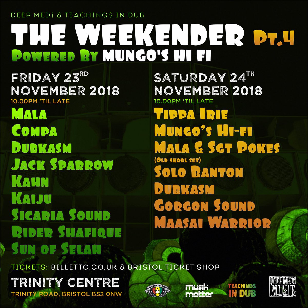 An absolute highlight for us each year.  Teaming up with our <a href="/deepmedimusik/">deepmedi</a> family and powered by the incredible <a href="/mungoshifi/">Mungo's Hi Fi</a> - The Weekender Pt.4! 🔊🔥🔊🔥

Tickets, Billetto: goo.gl/NKjaLj and Bristol Ticket Shoo: goo.gl/QJzxQy
