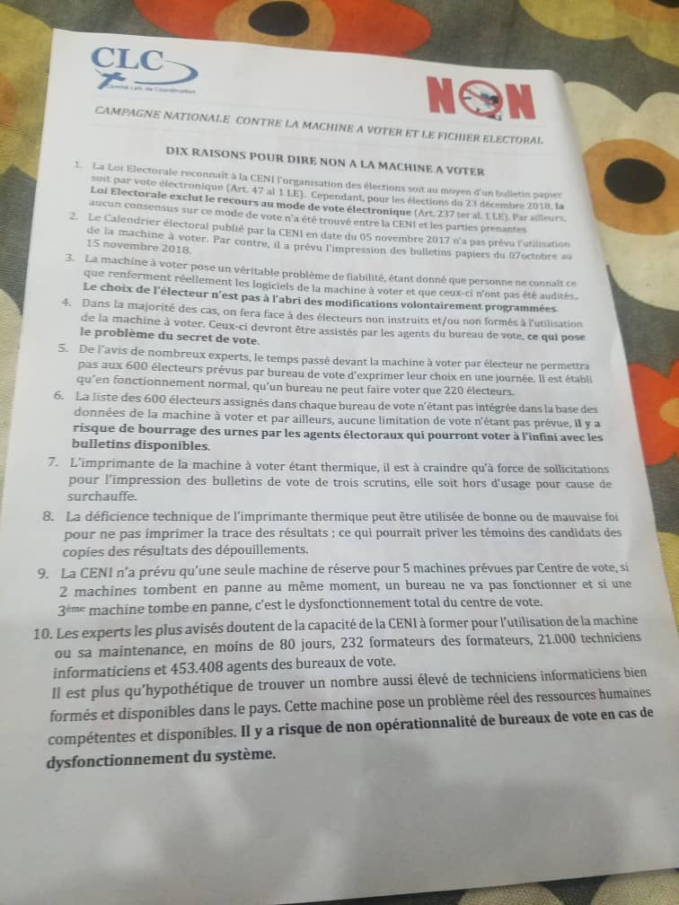 LANCEMENT DE LA CAMPAGNE NATIONALE CONTRE LA MACHINE A VOTER ET LE FICHIER ELECTORAL: « DIX RAISONS POUR DIRE NON A LA MACHINE A VOTER » / CLC  Dovey1LXoAExdXj