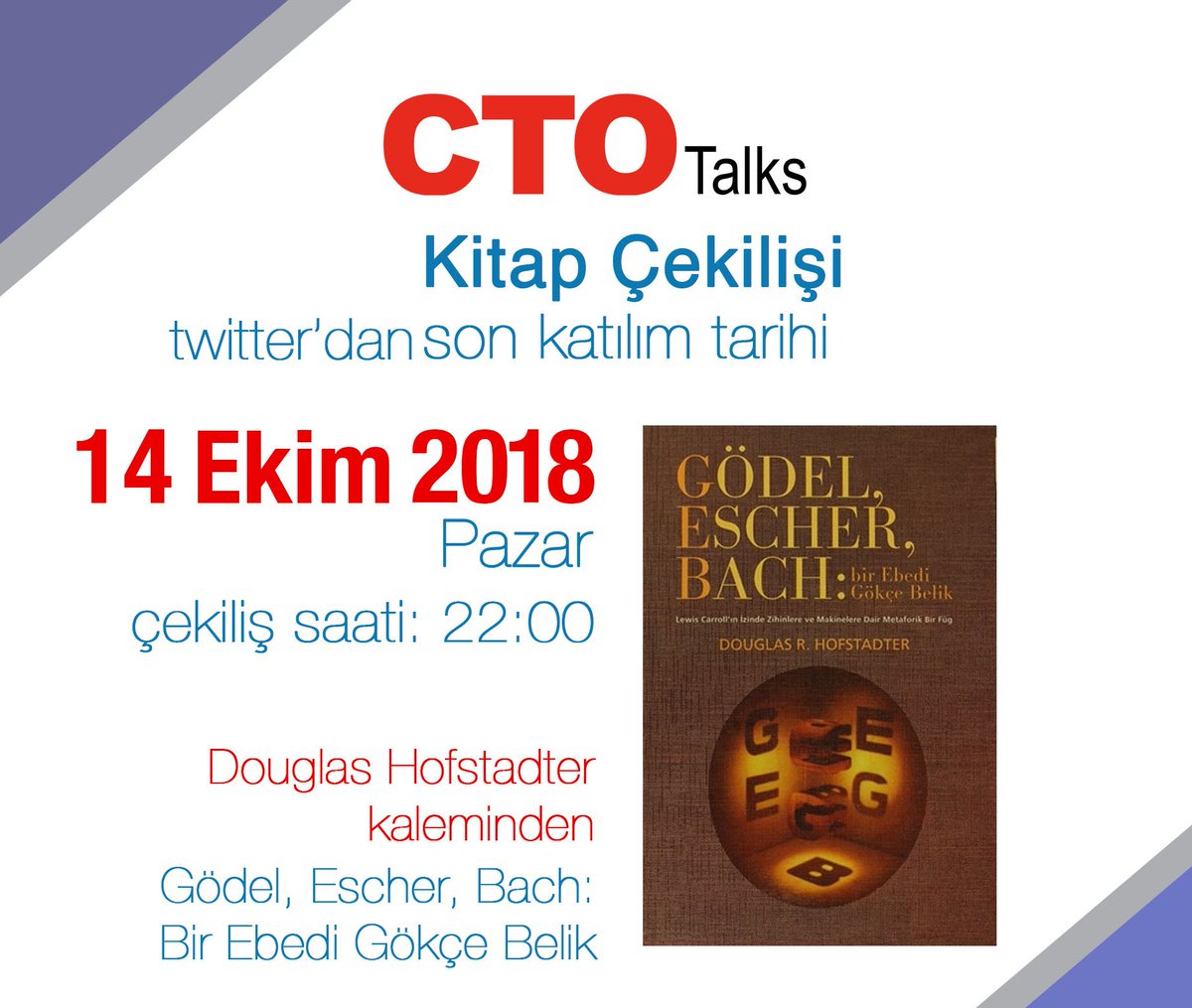 CTOTALKSTR's tweet photo. #KİTAPÇEKİLİŞİ devam ediyor!

Bu gönderiyi RT yap, kanalımıza abone ol, @PrisyncCom kurucularından Samet Atdağ'nın tavsiyesi ve hediyesi "Gödel, Escher, Bach: Bir Ebedi Gökçe Belik" kitabını kazanma şansı elde et.

Videoyu izlemek ve abone olmak için: https://t.co/2SjAC6w531 https://t.co/1rKwHC0VOp