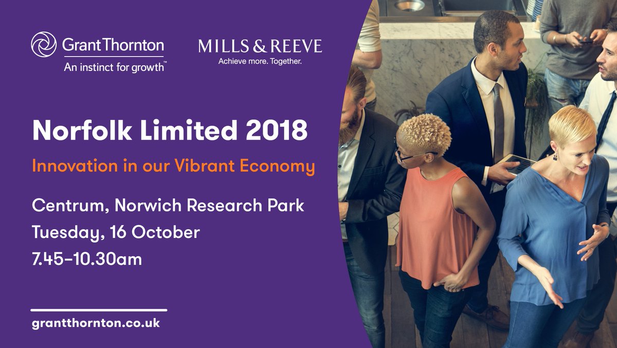 Join us at our #Norfolk Limited breakfast
where <a href="/GrantThorntonUK/">Grant Thornton UK</a> and <a href="/MillsandReeve/">Mills & Reeve</a> will be discussing the
performance and development of Norfolk's leading businesses over the last year.
Register your interest in attending ow.ly/JIao30m1jgd