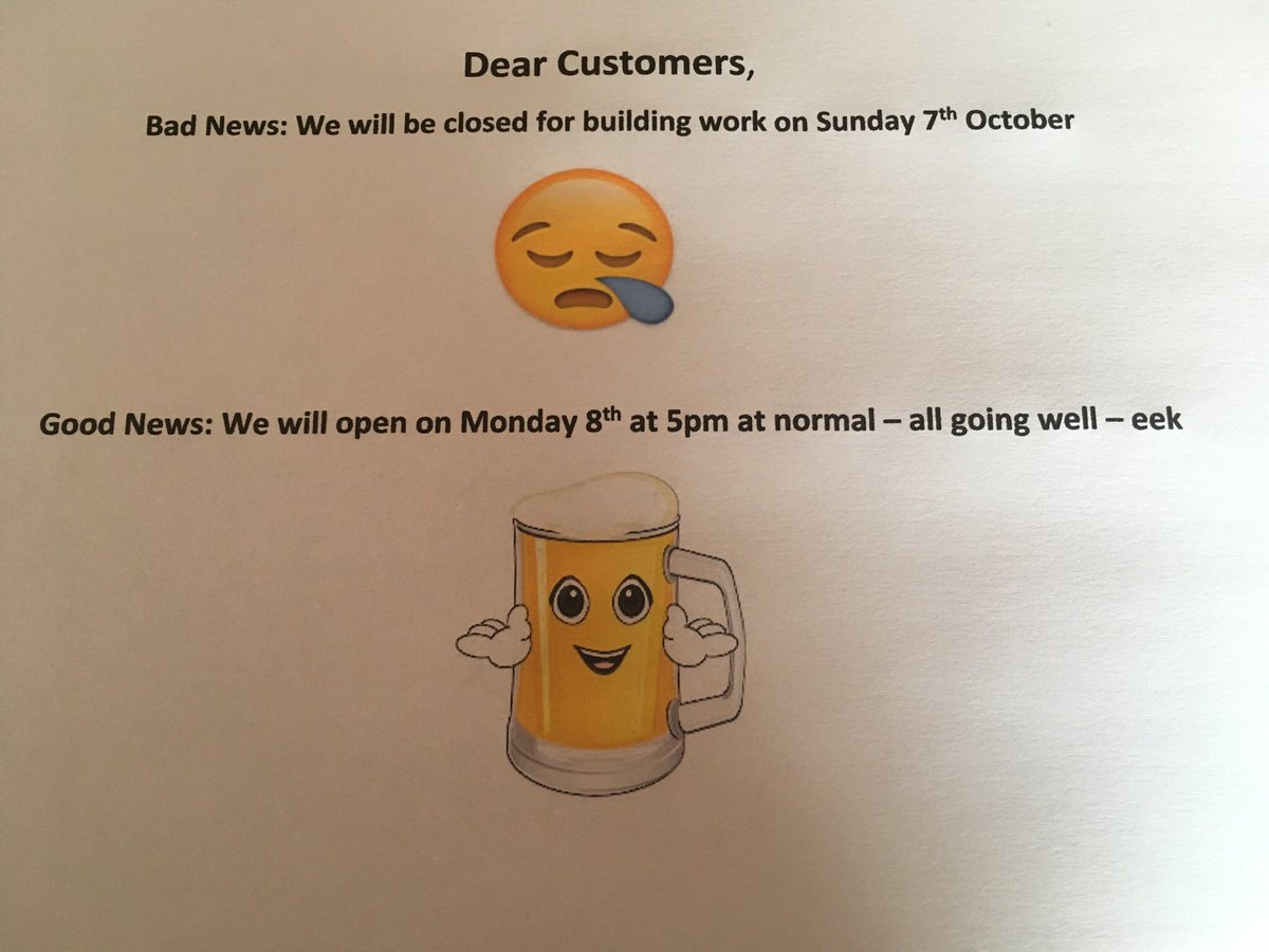 We won’t be open this Sunday due to building works - open as usual on Monday