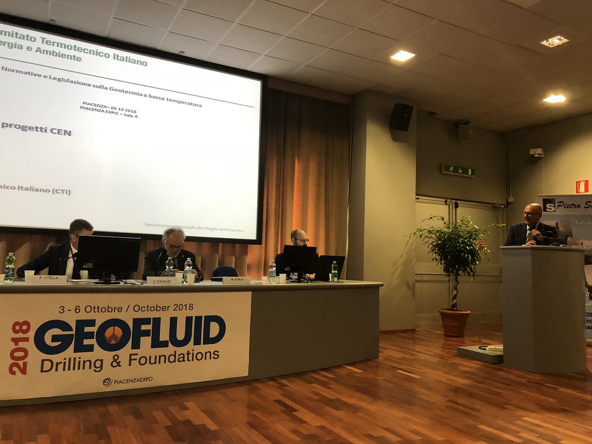 cngeologi's tweet photo. #Geofluid2018 Al Piacenza Expo si tiene il convegno sulle normative e legislazione sulla #geotermia a bassa temperatura, i saluti del Presidente #CNG Peduto: Le potenzialità della geotermia, soprattutto di quella a bassa entalpia sono enormi https://t.co/gp0r3XytYo