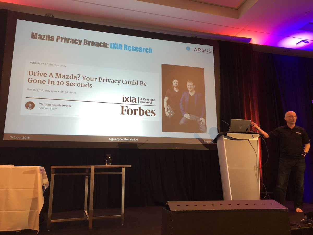 stefant's tweet image. Honored to see the research @hookgab and myself did on automotive security during @inbarraz’s talk at #vb2018. Thanks for the shout-out!