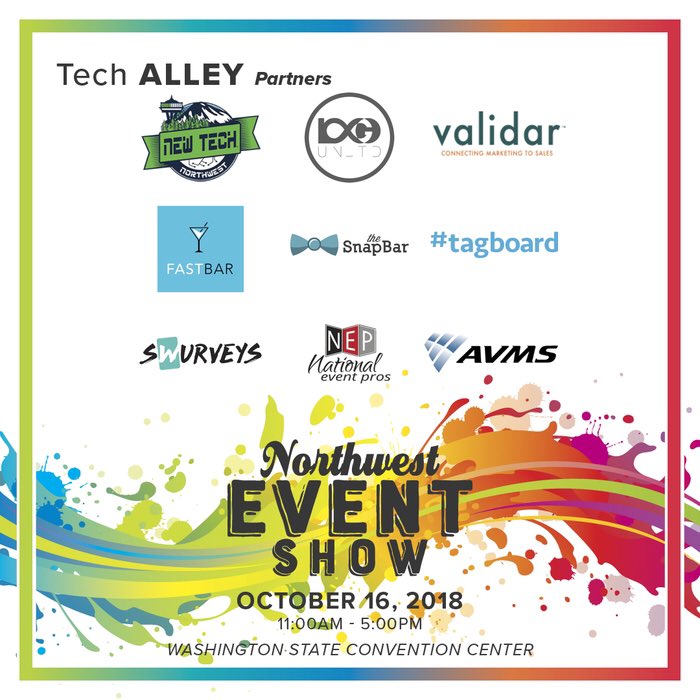 ButlerEventsSEA's tweet photo. Stroll down #NWES2018 Tech Alley to how these technology companies can assist you with your next events. @NewTechNW @logounltd @validarinc @GetFastBar @TheSnapBar @tagboard @SwurveOn @NATLEventPros @AVMS_US https://t.co/UKb3pXnJhN
