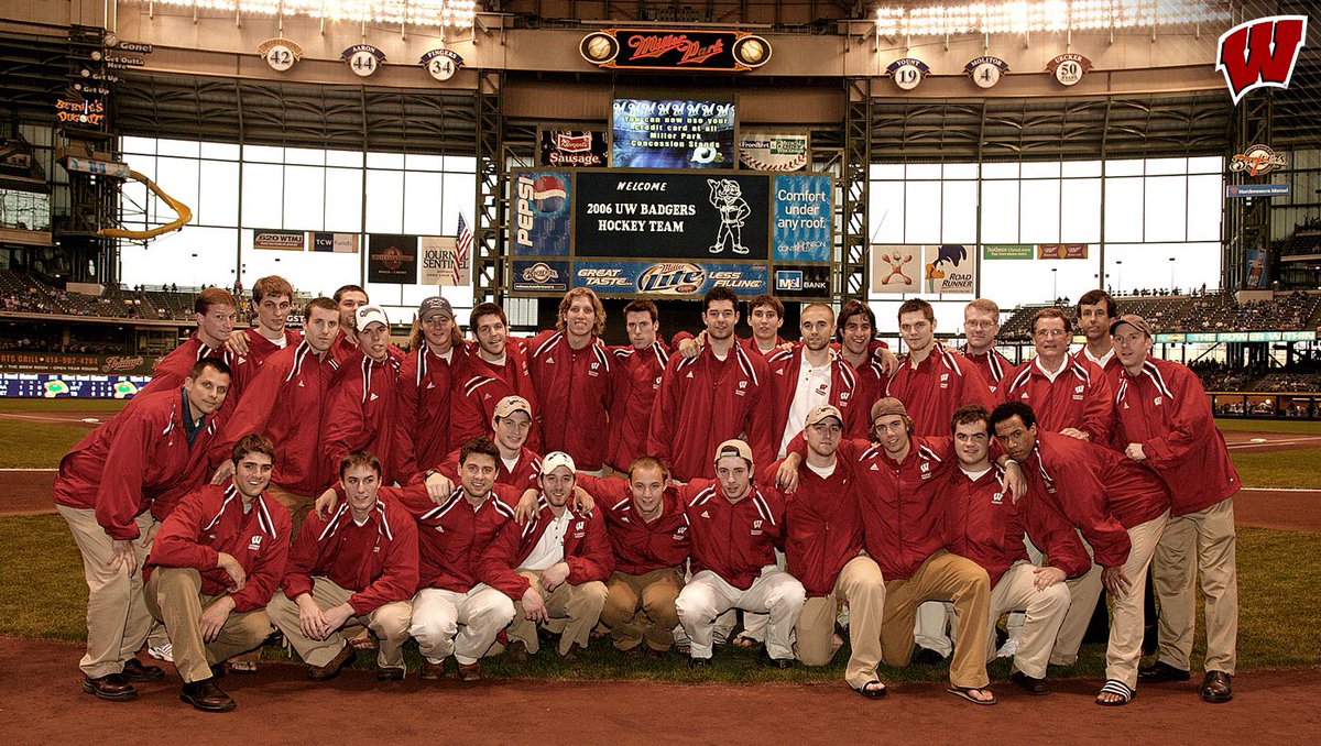 BadgerMHockey's tweet photo. Sending the @Brewers some championship vibes from 2006 at Miller Park. #Badgers #FlashbackFriday https://t.co/0uKf3xatn3
