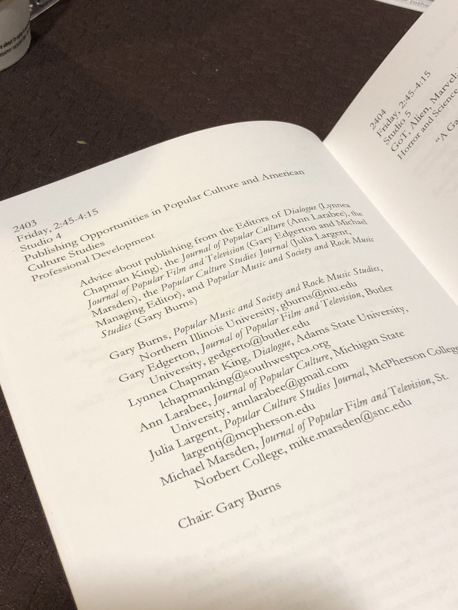 DrJuliaKuttler's tweet photo. Interested in publishing your conference paper? Come hear different editors of different pop culture journals at 2:45! Studio 4! #mpca18 https://t.co/3YowtDAXGC