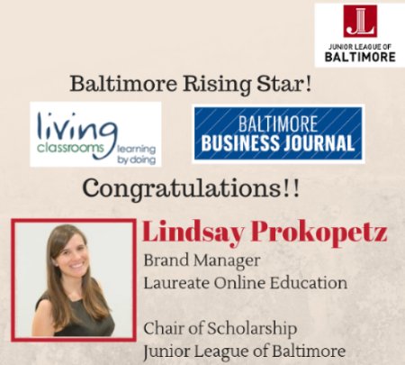 jlofbaltimore's tweet photo. Congratulations to Lindsay Prokopetz, 2018 Living Classrooms Baltimore Rising Star! #beJLB https://t.co/XwdCdADO3A