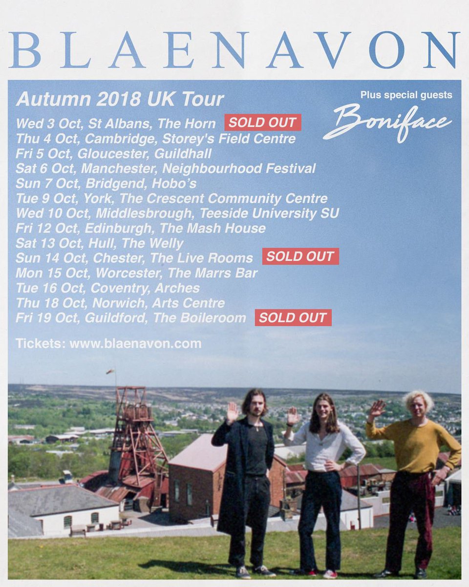Here's who we got opening our shows ahead of <a href="/boniface/">grant hopwood</a>:

Brigend - <a href="/ParishBand/">Parish</a>
Edinburgh - <a href="/GoldenArm/">Golden Arm</a>
Hull - <a href="/vialetters/">VIALETTERS</a>
Worcester - @theamericasyeah
Norwich - <a href="/NightSocietyBND/">The Night Society</a>
Guildford - <a href="/romanlewismusic/">Roman Lewis</a>

Check them out and get tickets here: blaenavon.com/#tour