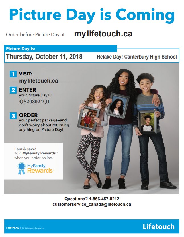 Hey Canterbury High School
Retake Day is October 11th! We will see you there #saycheese #retake #lifetouchottawa #canterbury