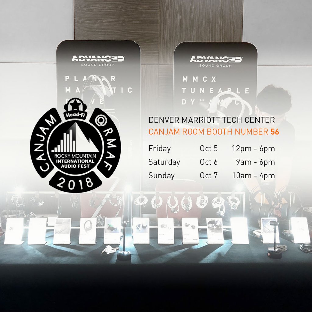 advsound's tweet photo. It's this weekend! Come hang out with us at CanJam RMAF. 😆
---
#advanced #advsound #canjam #rmaf2018 #audiophile #musiclover #soundholic #hobby #passion #earphones #headphones #earphones #ciem #uiem #dacamp #customtips #audio #accessory #news #tradeshow #colorado #denver https://t.co/yrP81itxmU