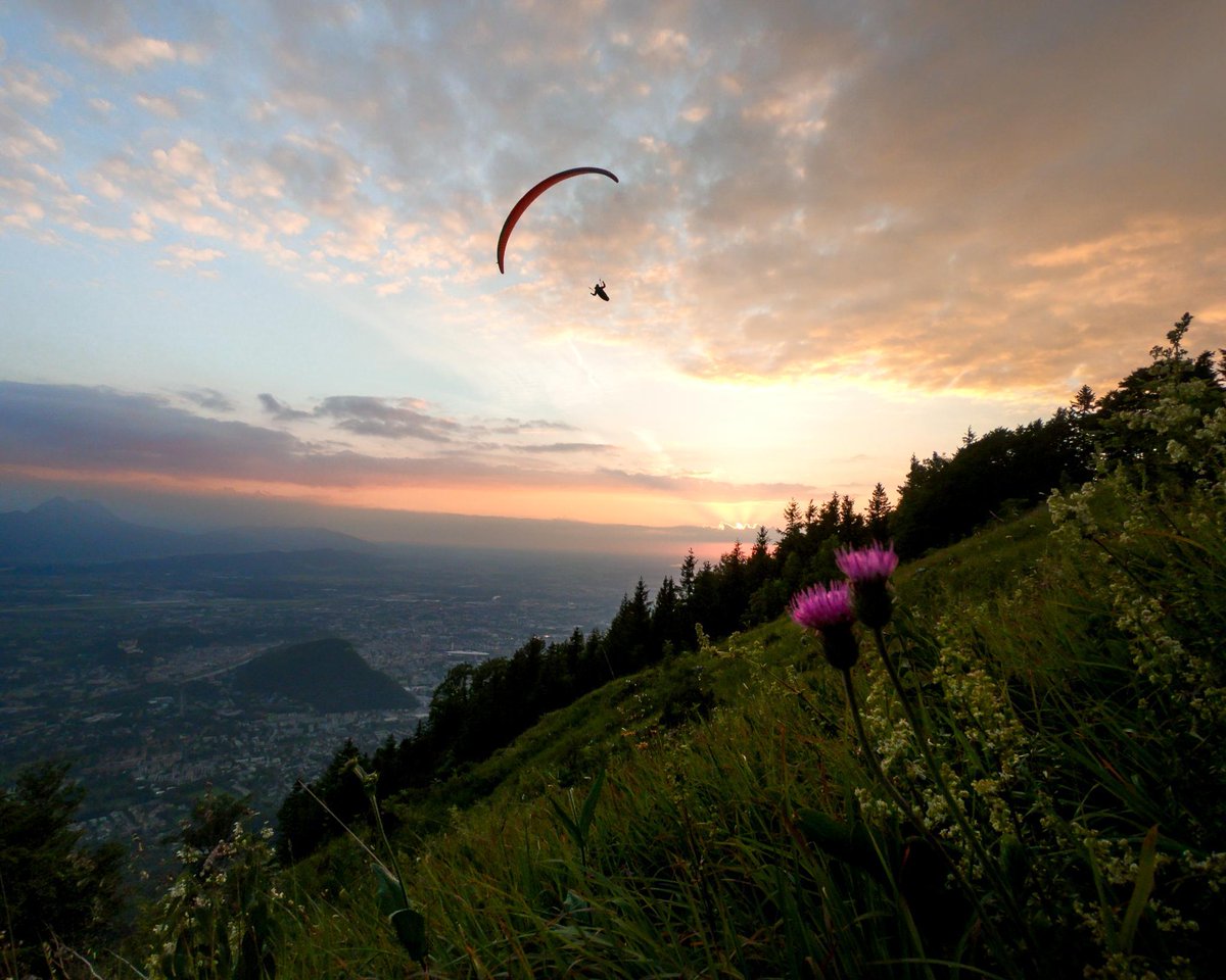 Photo of the Day:  The clouds broke + the sun shone through when Paul Doppler took to the skies for an evening flight above Gaisberg Mountain in #Austria. 🇦🇹🌤 

 #GoPro #ExperienceDifferent #Paragliding #FridayFeeling