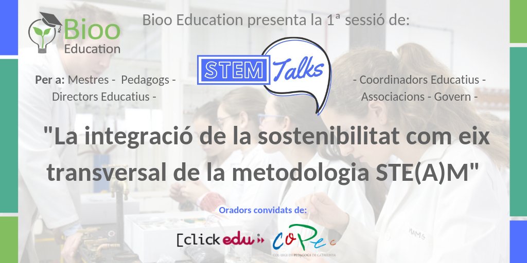 Clickedu's tweet photo. La semana que viene estaremos en las #STEAMtalks de @BiooEducation, en la @LaSalleBCN. Hablaremos sobre la integración de la sostenibilidad como eje transversal en la metodología STE(A)M.

Si todavía no tenéis invitación, ¡apuntaros! https://t.co/8FVmb22NKA

#SchoolFocused https://t.co/Xe0z2PFhHF