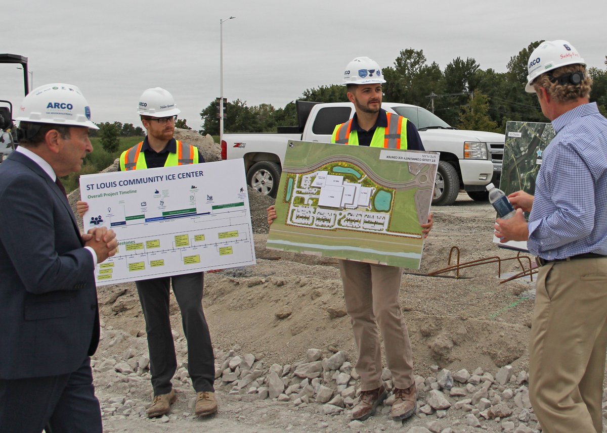 LegacyIceFound's tweet photo. @NHL Commissioner #GaryBettman stopped by the St. Louis Community Ice Center construction site in #MarylandHeights with @StLouisBlues and #IceCenter leaders #ThisIsReal #Ice4STL https://t.co/Ck5sYmYjZq