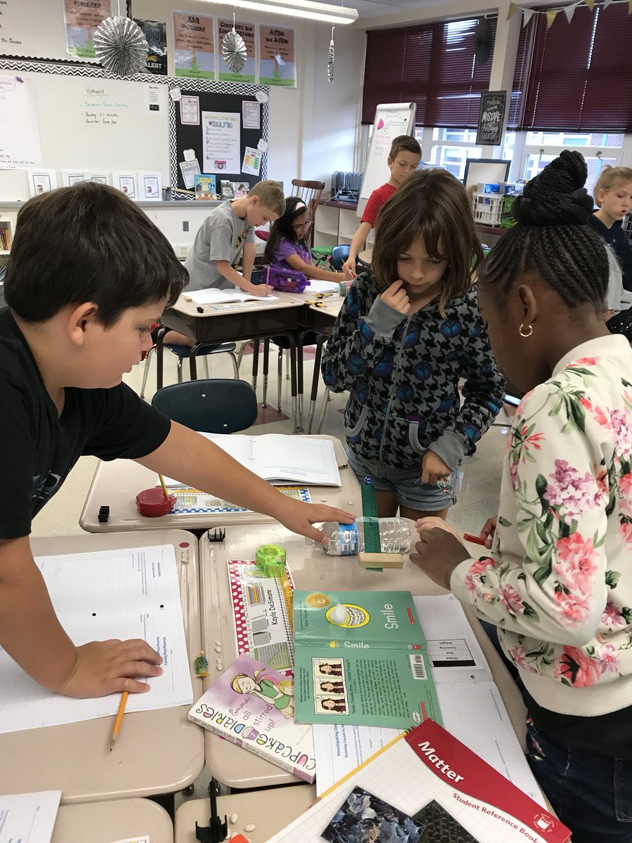 CB_Kwilliamson's tweet photo. Science exploration in 4th grade. I am in awe with how the kids are coming up with their own strategies to “test” density! #TitusPride https://t.co/gV1HjSI2U1