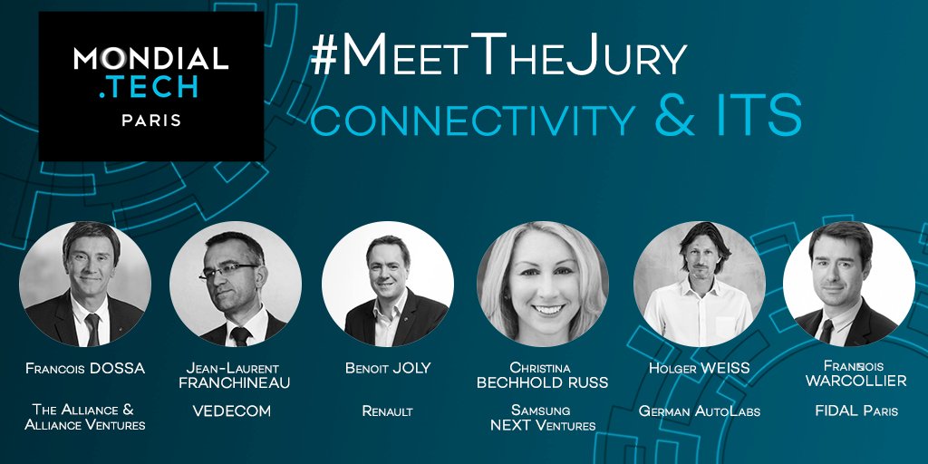 Which Connectivity &amp; ITS startup has the most innovative idea?
⠀
#MeetTheJury, expert leaders from <a href="/AllianceVC/">Alliance VC</a>, <a href="/FIDAL_avocats/">Fidal</a>, <a href="/vedecom/">VEDECOM</a>, @SamsungNEXT, <a href="/germanautolabs/">German Autolabs</a>, <a href="/airliquidegroup/">Air Liquide Group</a>, <a href="/via__id/">Via ID</a>, and @daphnipolis will be the judge.
⠀
#MondialTech #MondialParis
