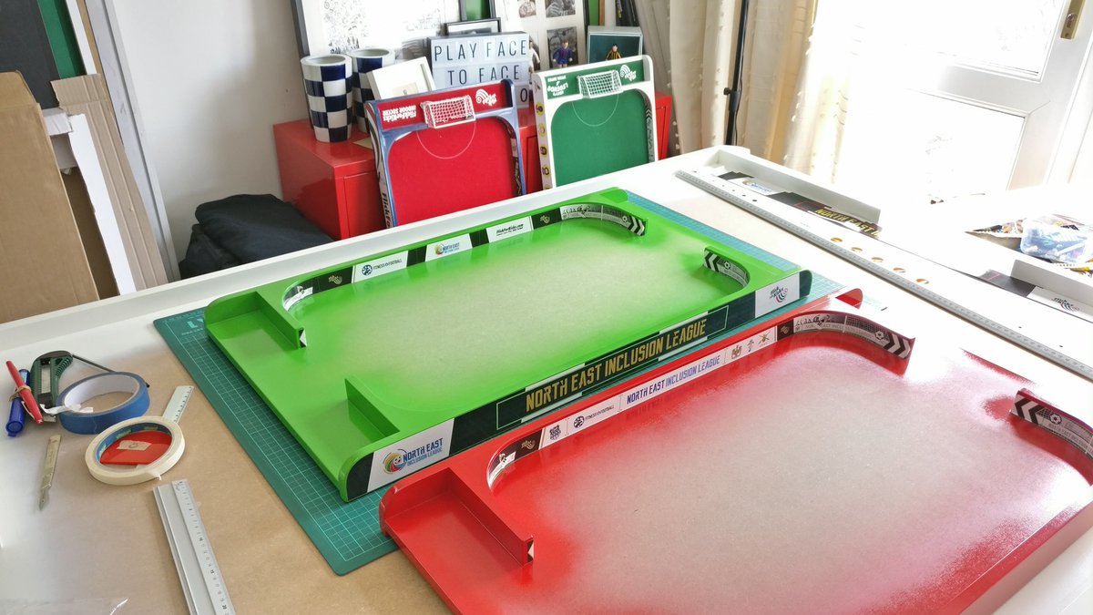 flickforkicks's tweet photo. Been a busy week time here... Back-dating a little - Pics of shiny new #5aside custom arenas we'd just finished making, for the North East Inclusion League, in Newcastle.
#socialinclusion #subbuteo #flickforkicks #football #playfacetoface #humancontact #shakehands https://t.co/yYIlfmfirI