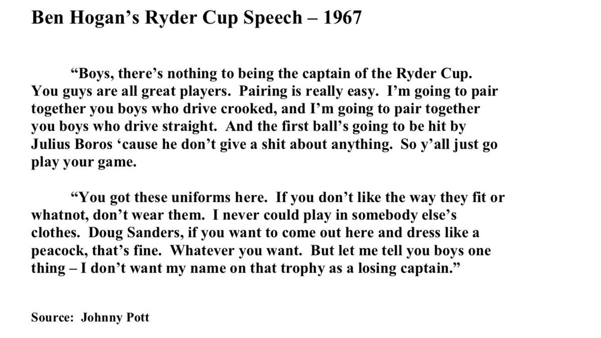 Ben Hogan’s speech to his Ryder Cup team 1967.