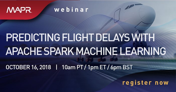 caroljmcdonald's tweet photo. #MapRWebinar: Predicting Flight Delays with Apache Spark ML. Join @MapR on 10/16 at 10:00 AM PST to learn more about Apache Spark's MLlib, which makes machine learning scalable and easier with ML pipelines built on top of DataFrames. Register now https://t.co/vL2eOsxDh4 https://t.co/aIFAwHXhUo
