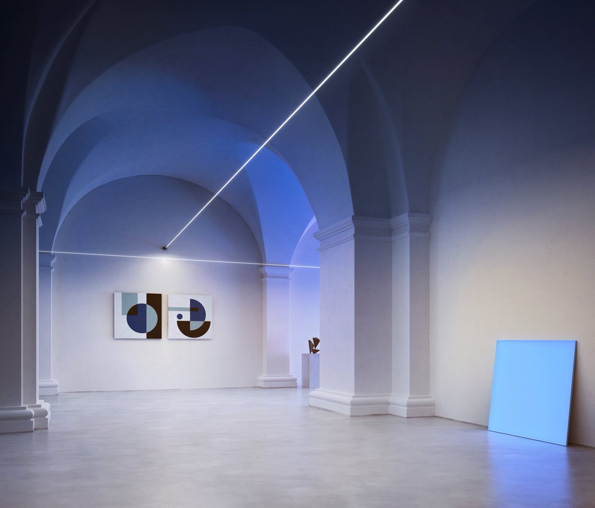 FLASH.
A stainless steel strip, 9 mm in widht, can be stretched up to 12 m in lenght. 
Flash is the ideal solution for direct illumination of spaces with very high ceiling. It is the very essence of light, with all the emotion that inspires. 
davidegroppi.com/lamp/flash/#