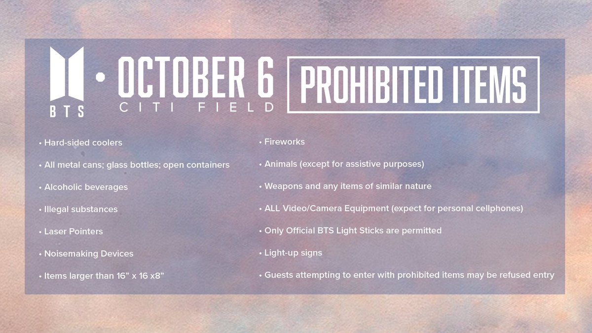 Citi Field On Twitter Btsarmy Tomorrow Is The Day Make Sure To Please Note The Bag Size Allowed As We Will Not Have A Place For Any Luggage Storage Pic Twitter 9cbzy4v6y1