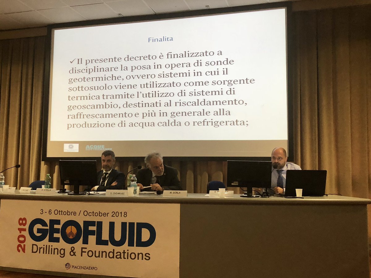 cngeologi's tweet photo. #Geofluid2018: Potenzialità e vincoli legislativi del Decreto Posa Sonde, il coordinatore della Commissione #Geotermia #CNG Tommaso Mascetti: il decreto dà la responsabilità al progettista se il progetto è efficace o meno https://t.co/CorwuEjVrU