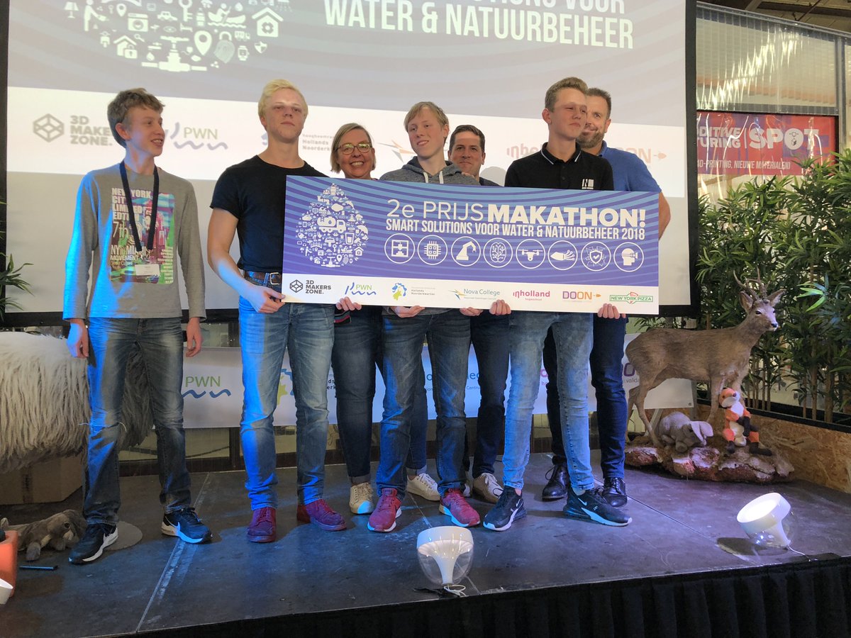 SmartMakersEdu's tweet photo. And the winners are! 1e prijs team het Zwarte Schaap, 2e prijs team C-Shock en de 3e prijs team Swamping! Het was wederom een mega succes op de #Makathon Smart Solutions voor Water en Natuur in de @3dmakerszone @PWNwaternatuur @WaterschapHHNK @ProvincieNH @NovaCollege @Inholland https://t.co/MGu3JVZbP5