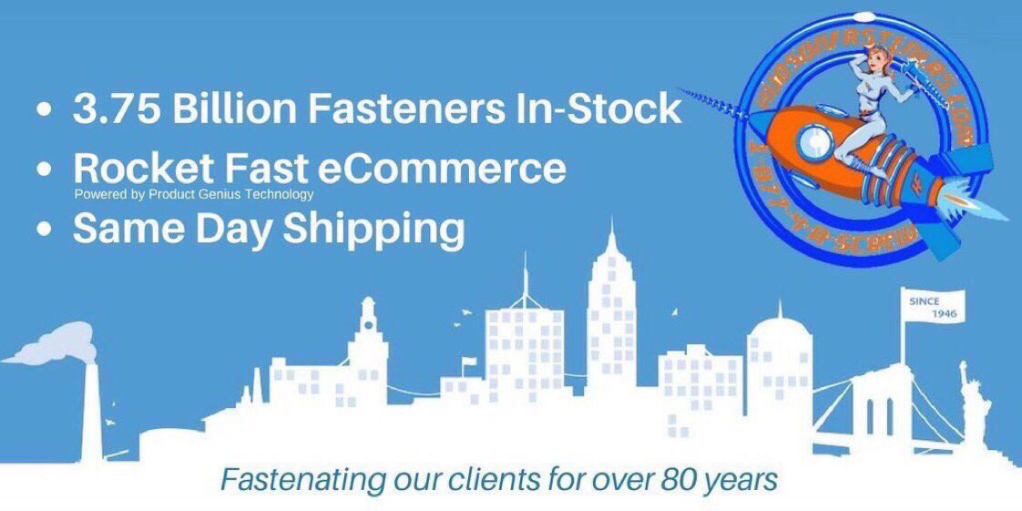 HudsonFasteners's tweet photo. We've been #fastenating for 82 years! We have over 3.75 Million #Fasteners In-Stock
👉Offering Same Day Shipping
🚀 and THE FASTest #eCommerce in #industrialsupply!
Powered by @ProductGenius1
We’re open: https://t.co/lcPoethGYC
#manufacturing #supplychain #mfgday18 #stopby https://t.co/ZPRP23JTIN
