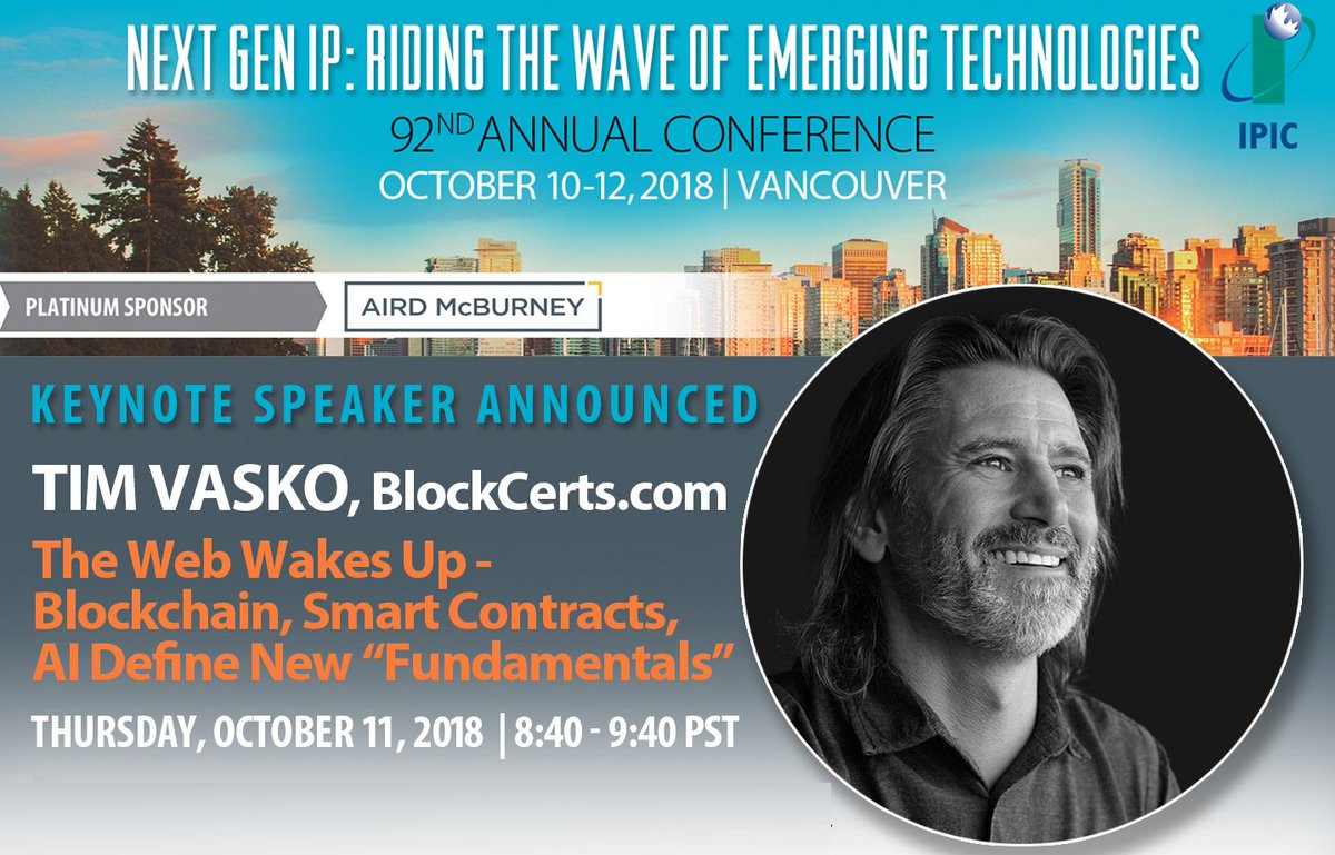 IPIC_Canada's tweet photo. We are thrilled to announce @TimSvasko, Founder and CEO of @Blockcerts and @Finaeos as our Keynote Speaker. Want to hear what he has to say? There is still time to register: https://t.co/O9TbeNeKtn. If you can’t attend in person, you can always participate via live stream! https://t.co/qkIWYHqp5o