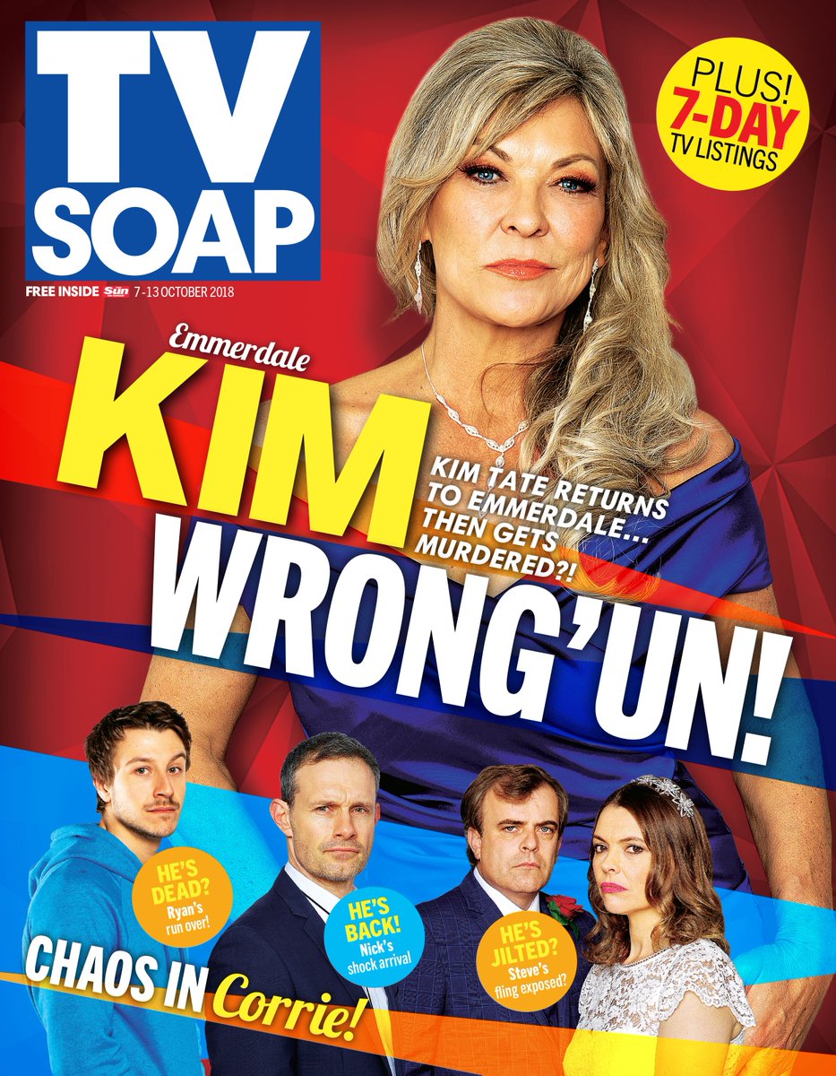 Look who’s back!! 😱@claireking101 (Kim) reveals why she returned in this weeks <a href="/TVSoapMag/">TV Soap</a>! FREE with today’s <a href="/TheSun/">The Sun</a>! #KimTate #Emmerdale