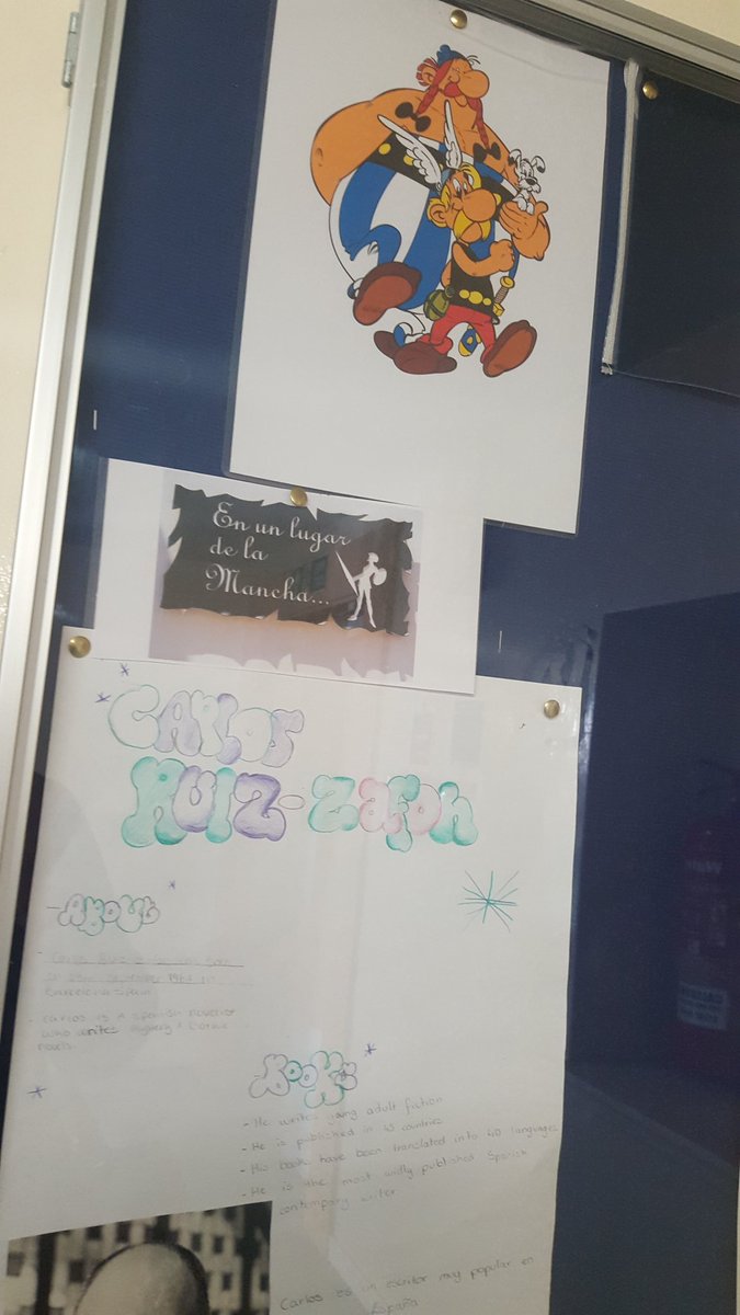 languagesatbhs's tweet photo. What a fantastic work! In order to contribute to the Book Festival the senior Spanish students worked on Spanish authors and books. From #cervantes and #donquijotedelamancha to #carlosruizzafon. #BookmarkFringe #literacy https://t.co/hD9xbq0MEw