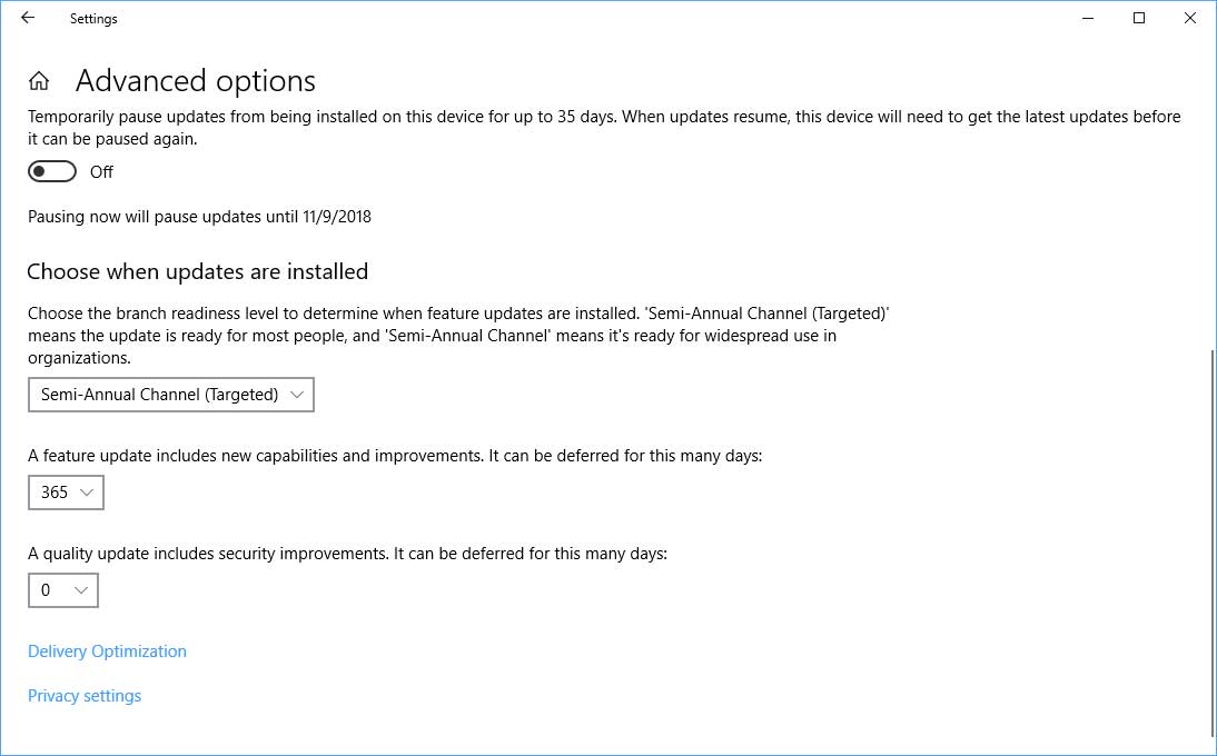 GeekOnTheLoose's tweet image. Search for Windows Update. Select Advanced Windows Update Settings. Change the setting for &quot;A feature update includes new capabilities and improvements. It can be deferred for this many days:&quot; and set it for 60 days. 

#Windows10 #windows10octoberupdate