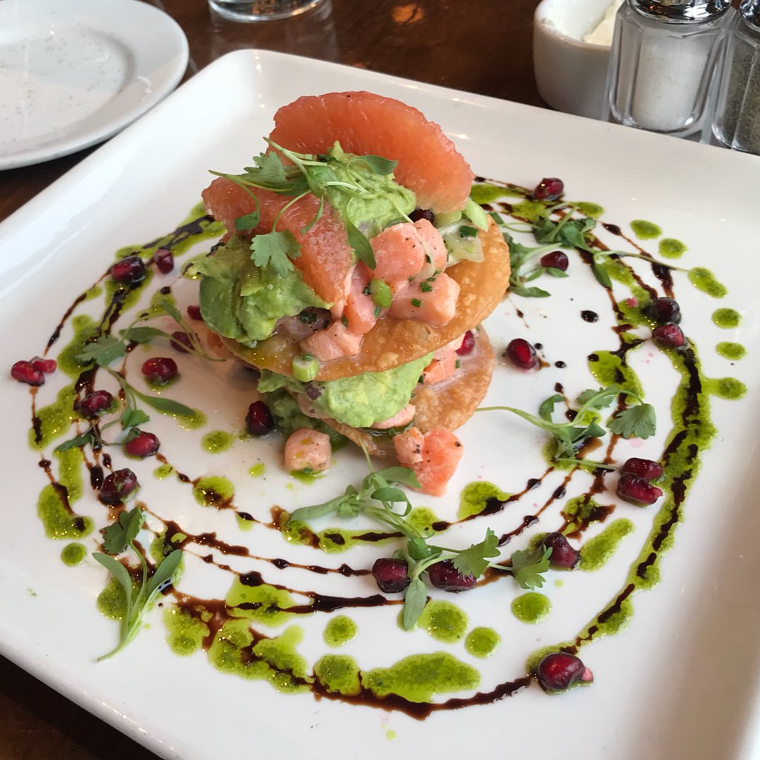 Arctic Char Ceviche with grapefruit, pomegranate seeds, and avocado mousse: available only at Bistro Boudin! 📷: @portugalholidayvillas