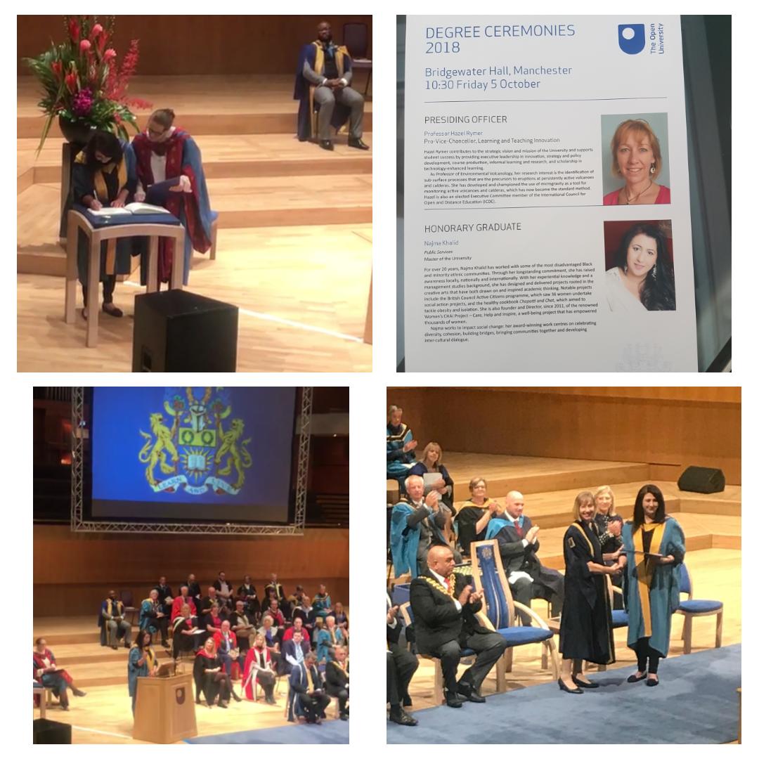Honoured to receive an #HonoraryMastersDegree - Master of the University -  from the prestigious <a href="/OpenUniversity/">The Open University</a>. For Public Service, for my work around developing women and cohesion. Very emotional, humbled . Thankyou #ou_ceromonies  #LoveOldham #GreaterManchester