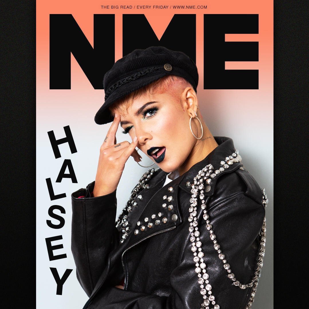 halsey's tweet photo. Wow an @NME cover! I always wanted be voted “worst band/artist” at the NME awards but I guess they have other plans....much nicer ones.... head to their website to check out genuinely one of my favorite interviews I’ve ever done. Love always. Thanks guys. 🖤 https://t.co/B4d9fMV2rq