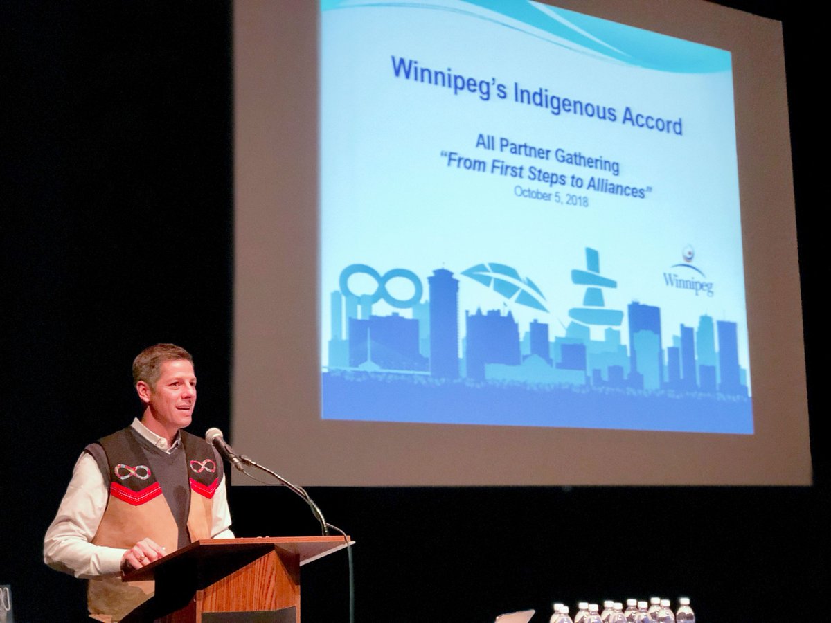 WinnipegMayor's tweet photo. Encouraged by 3rd all partner gathering of signatories to Winnipeg's first Indigenous Accord. 131 partner organizations/individuals are taking concrete steps in our community to respond to the TRC's Calls to Action! Our Journey of Reconciliation continues. https://t.co/ySlynNfCfC https://t.co/iUDPSH08Rl