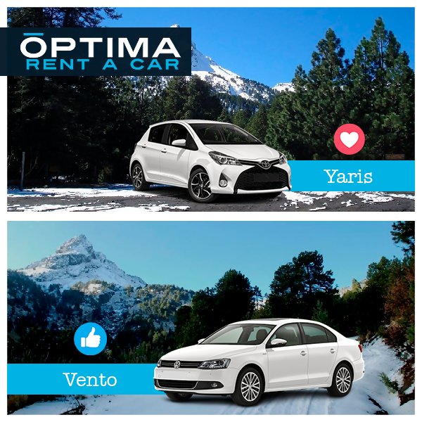 optimarentacar's tweet image. Cuéntanos, ¿cuál auto es tu favorito?
Renta un Vento o un Yaris desde $900 pesos, visita este fin de semana el Nevado de Colima con Óptima Rent A Car y #MuéveteSinLimites.

Oficina Matriz +52 (33) 3812 0437 
Aeropuerto 24 hrs +52 (33) 36886088
Expo GDL +52 (33) 16442897
