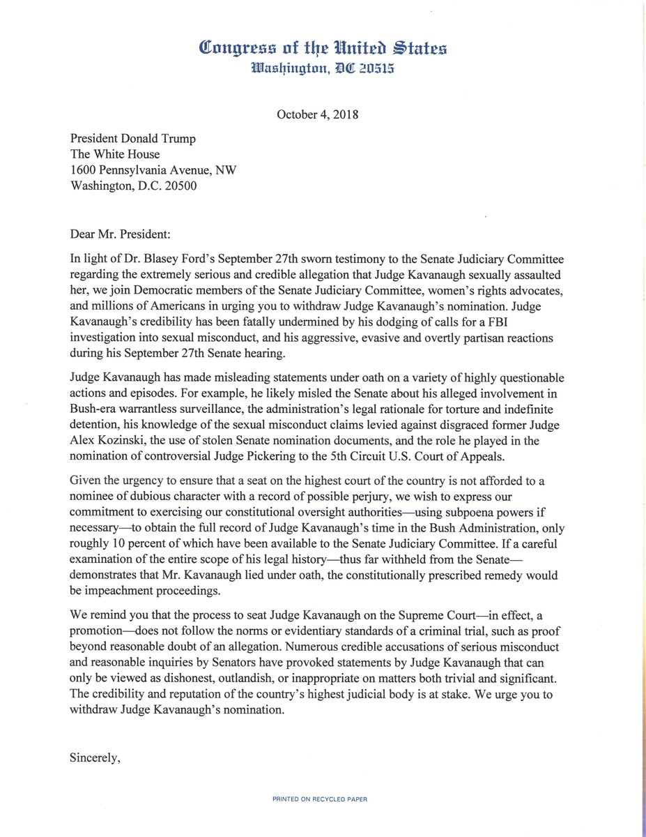 USProgressives's tweet photo. Co-Chairs @repmarkpocan &amp; @RepRaulGrijalva &amp; First Vice Chair @RepJayapal call on @realDonaldTrump to withdraw Judge Kavanaugh’s nomination &amp; vow to exercise House oversight on perjury allegations. If Kavanaugh lied under oath, impeachment proceedings are warranted. https://t.co/JoIwMSLdIR