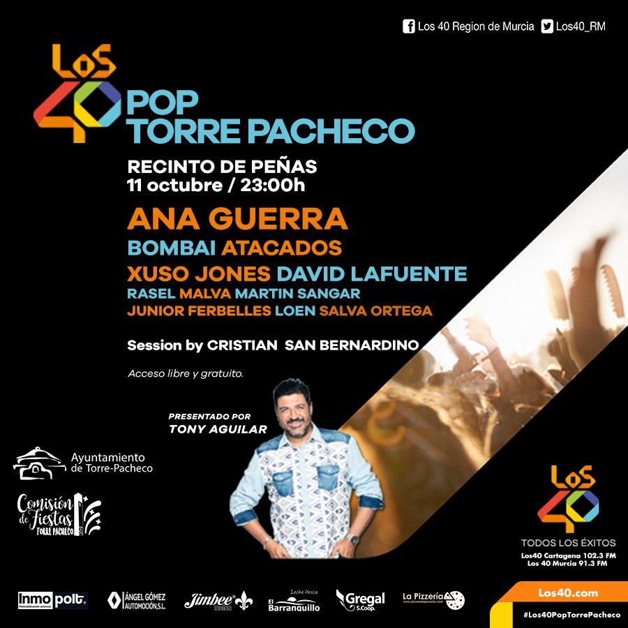 El próximo jueves te esperamos en #TorrePacheco con <a href="/TonyAguilarOfi/">Tony Aguilar</a> y un monton de amigos y artistas. #LOS40PopTorrePacheco #AccesoLibreYgratuito