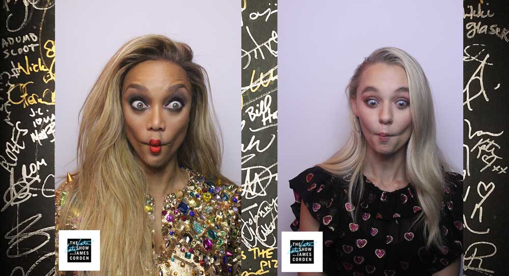 latelateshow's tweet photo. Retweet to vote for @madisoniseman recreating @tyrabanks in the #LLSPhotoBooth Challenge! https://t.co/Oyx4AWRrHH
