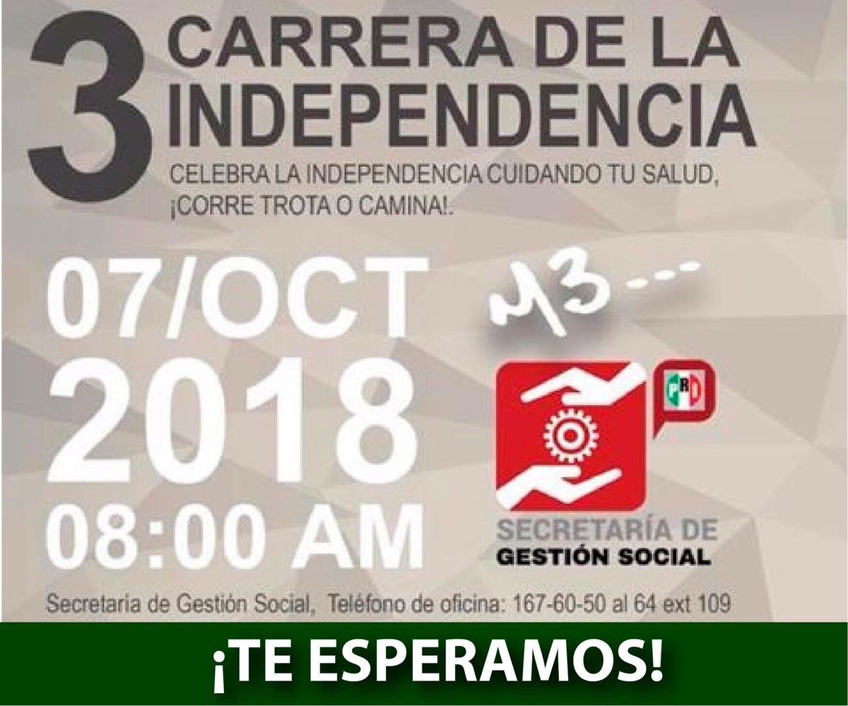 MartinJuarezC's tweet photo. Sigue la cuenta regresiva, en dos días la #3erCarreraDeIndependenciaM3 corre, trota, camina, convive con nosotros, actividades para #TodaLaFamilia Te Esperamos! https://t.co/4tkbJb3SDN