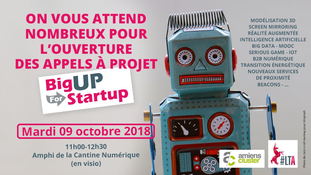 laTechAmienoise's tweet photo. ⚠️Un appel à projets pour se faire remarquer sur notre territoire ! RDV à la #CantineLTA (18bis pl. Parmentier, Amiens) le Mardi 9 octobre à 11h pour l'ouverture, l'échange avec les 8 grands groupes partenaires et le dépôt de vos candidatures ! #Big4Start

https://t.co/OOzCbxJ4cl https://t.co/Zh2AUC9vzc